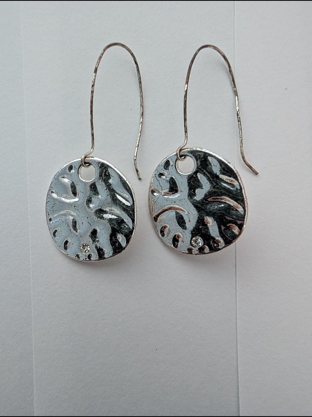 Sterling Silver Textured Disc Drop Earrings - Silver